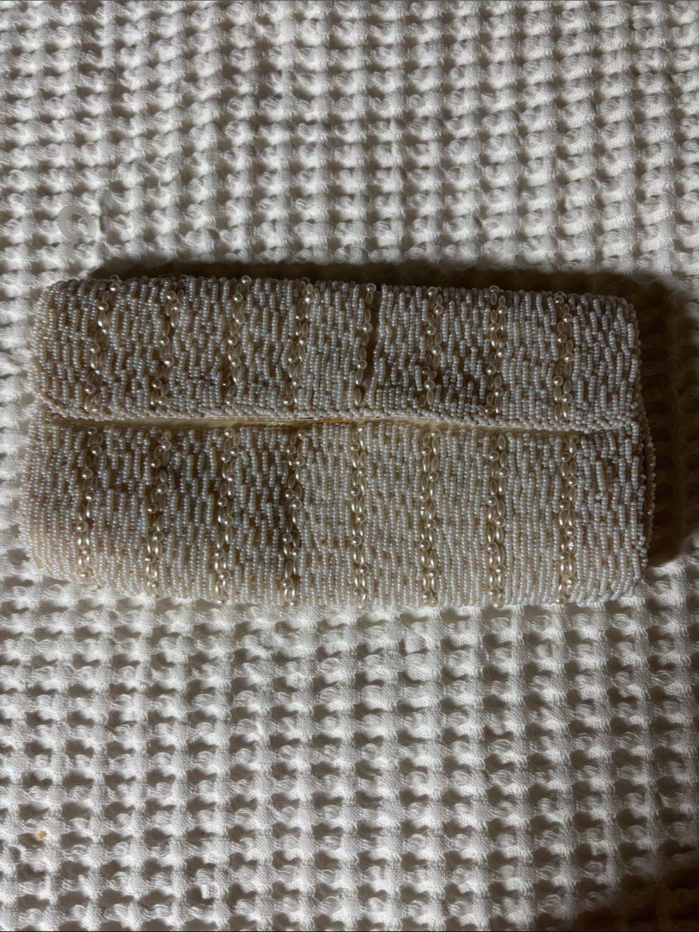 Beaded Cream Clutch with Pearl Accents